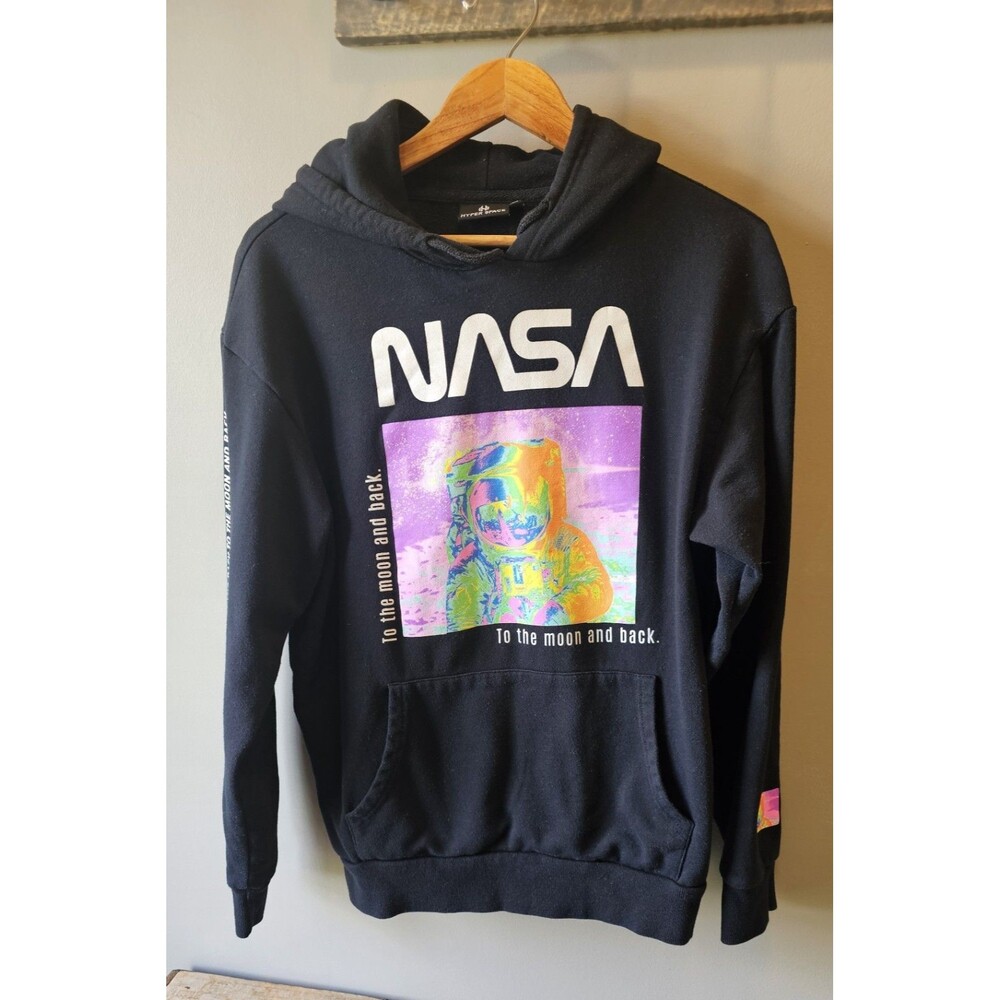 NASA Hyper Space Astronaut Logo MEDIUM Spellout Black Pullover Hoodie Sweatshirt
